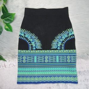 BCBGMAXAZRIA Aquila Dashiki Black Pencil Skirt Women’s Size XS/Small